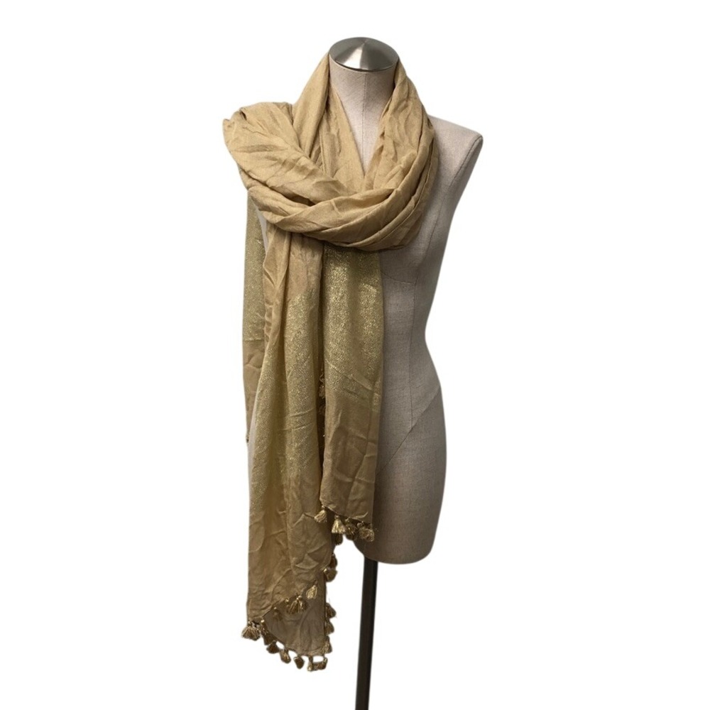 Lilly Pulitzer Scarf Gold Metallic Tassel Modal Cashmere Wrap